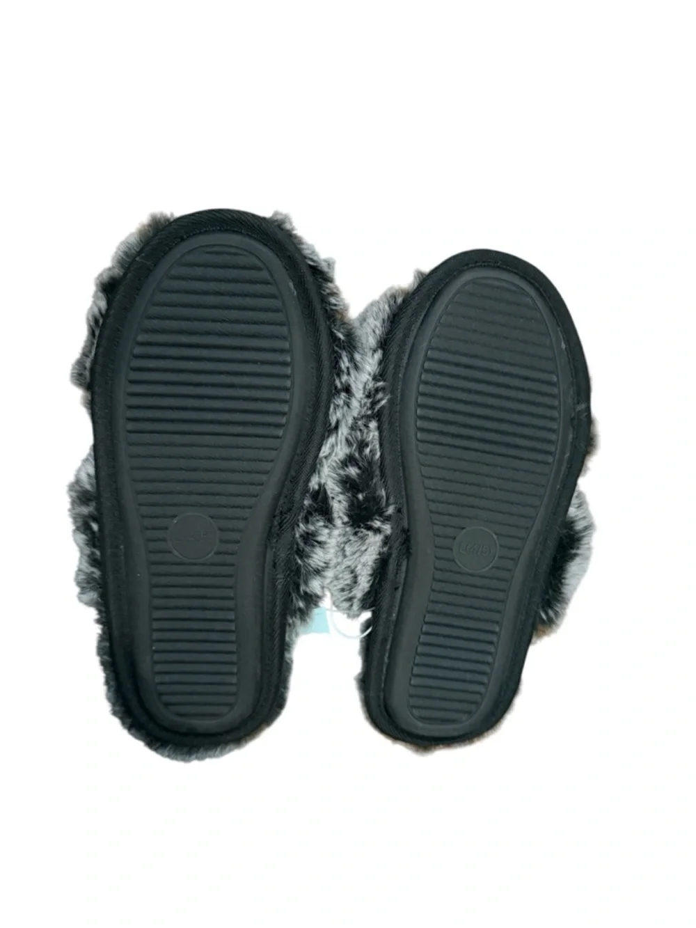 ✨Cat & Jack YOUTH Gray Marbled Faux Fur Crossband Slides Sz 4/5 NWT
